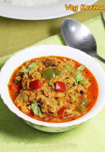 soya keema curry recipe, how to make vegetarian soya keema curry