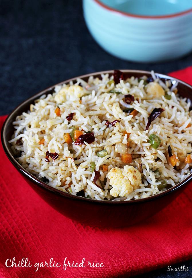 chilli garlic fried rice, how to make chilli garlic veg fried rice