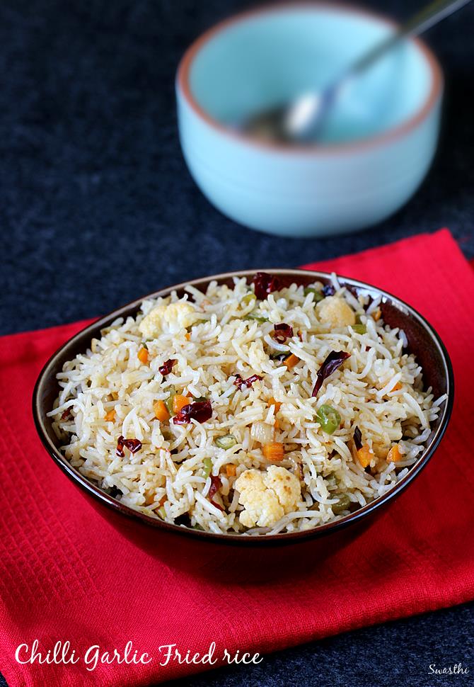 chilli garlic fried rice, how to make chilli garlic veg fried rice