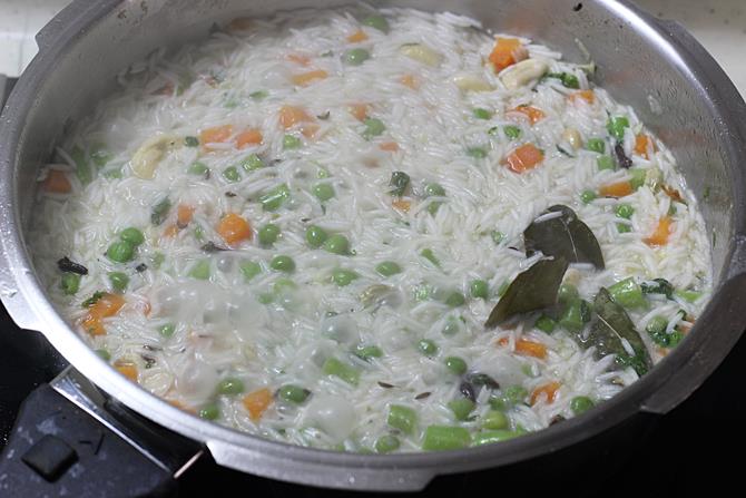 Cook till the coconut milk is almost absorbed