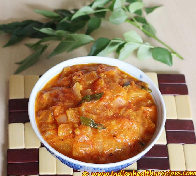 Tomato Curry Recipe Andhra Tomato Kura Swasthi S Recipes