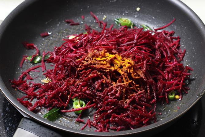 Stir fry veggies lightly for beetroot curry recipe