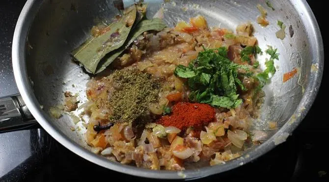 adding garam masala chili powder for making keema recipe