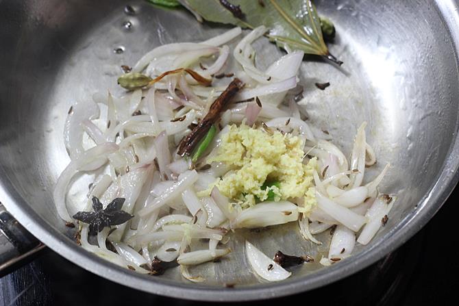 addition of ginger garlic for semiya biryani recipe