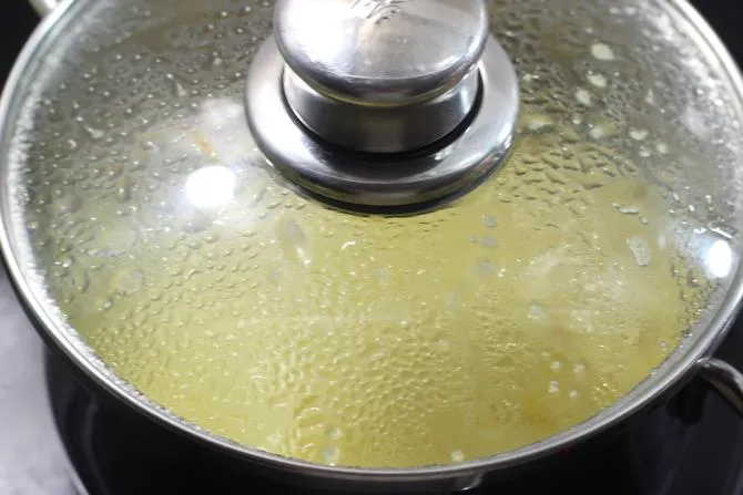 cooking covered on a low flame for pineapple kesari recipe