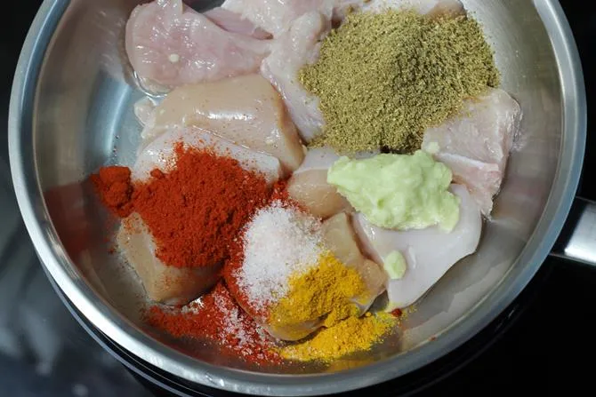 Add washed and drained chicken