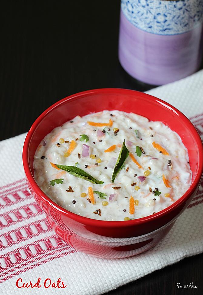 Curd oats recipe   Oatmeal in seasoned yogurt   Oats recipes - 63