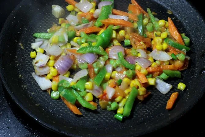 sauteing veggies to make veg sandwich recipe