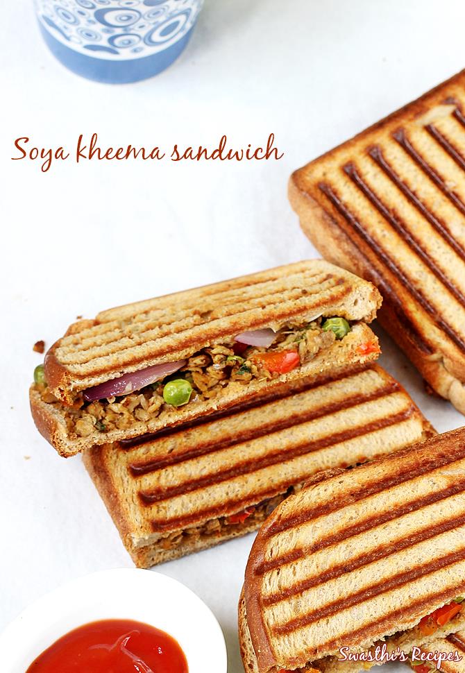 Soya keema sandwich recipe video | Soya chunks masala sandwich recipe