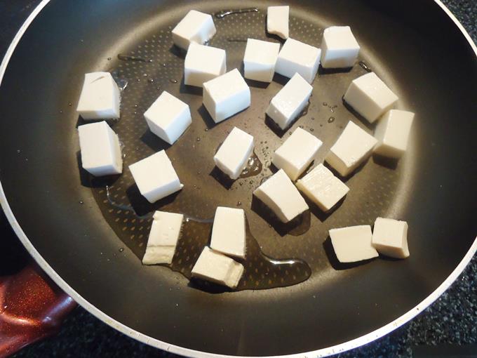 frying tofu in pan