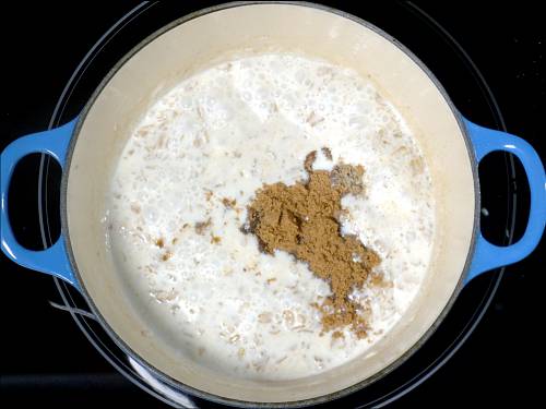 jaggery vagy cukor hozzáadása zab kheer készítéséhez