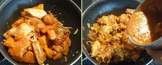 adding ground masala for kerala chicken