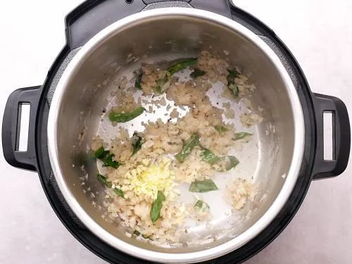 sautéed onion, ginger garlic in IP to make potato curry