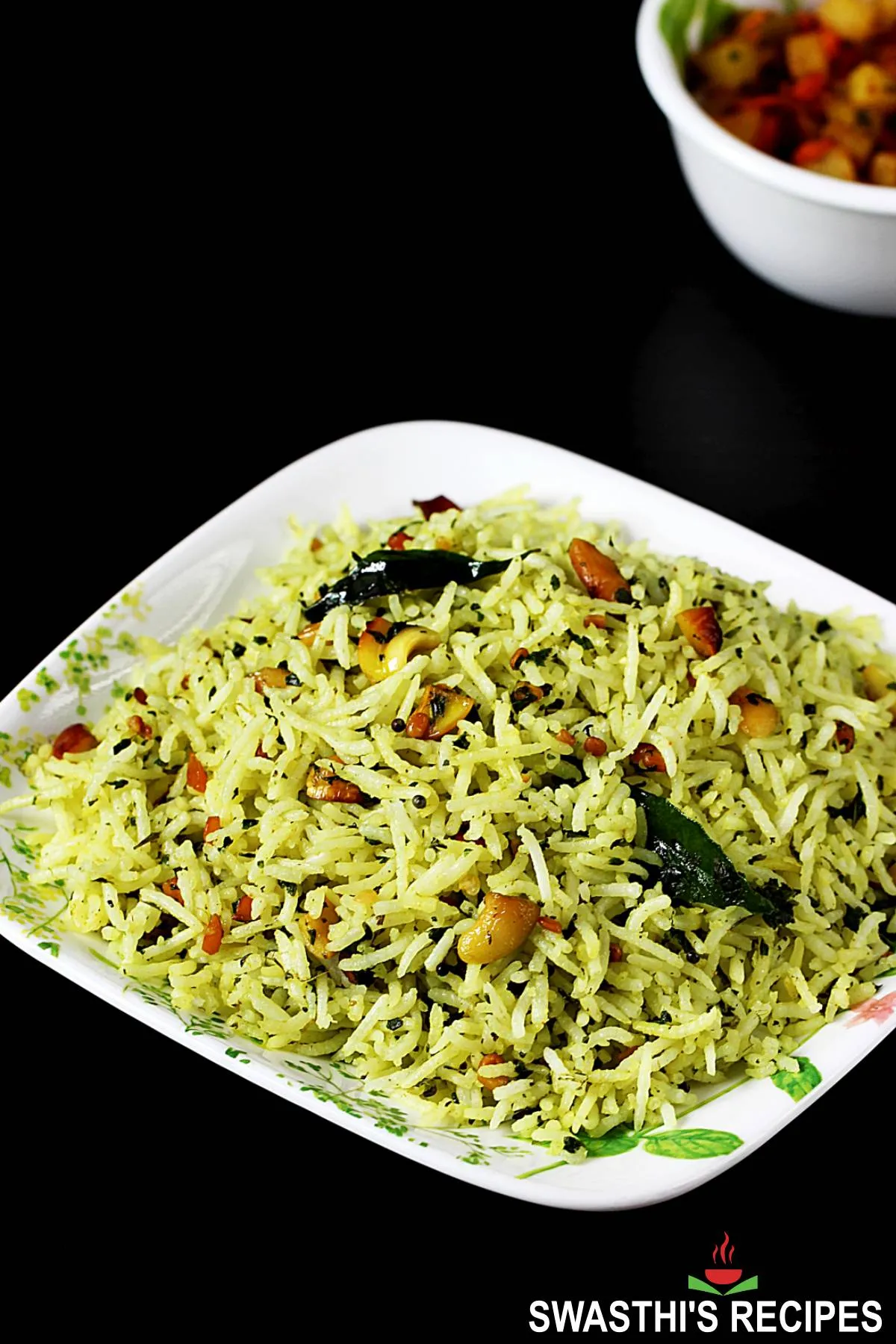 Pudina Rice served in a white plate