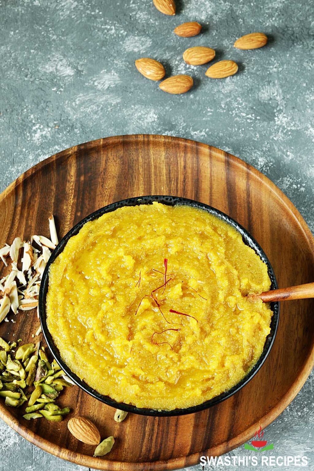 Badam halwa recipe (almond halwa) - Swasthi's Recipes