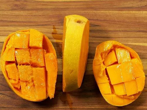 scoop out the mango pulp for smoothie