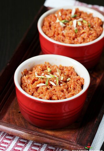 carrot halwa also known as gajar halwa served in a bowl