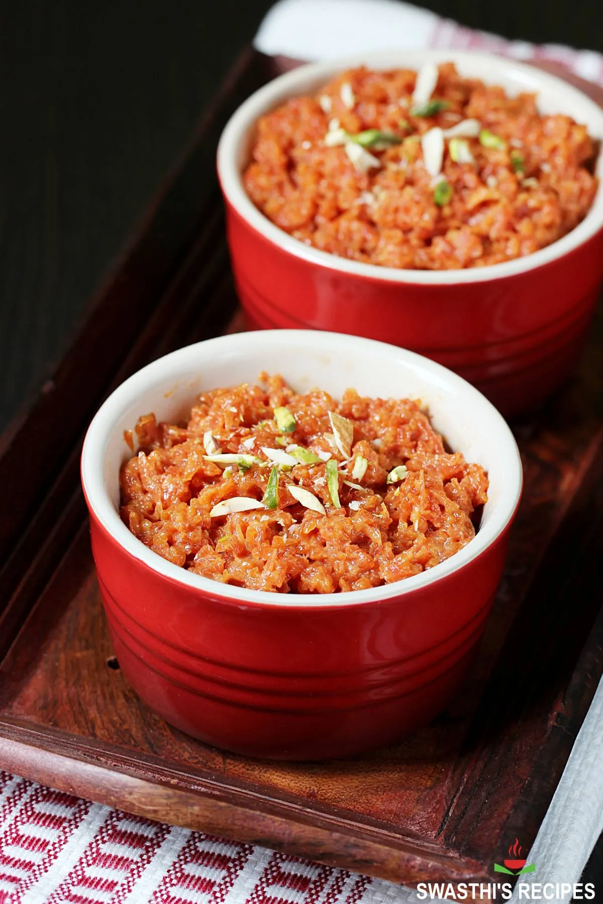 carrot halwa also known as gajar halwa served in a bowl with nuts