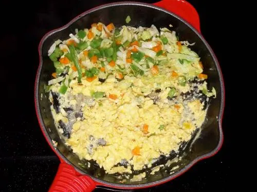 scramble eggs in a pan