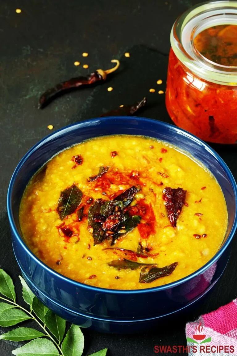 moong dal served in a blue bowl