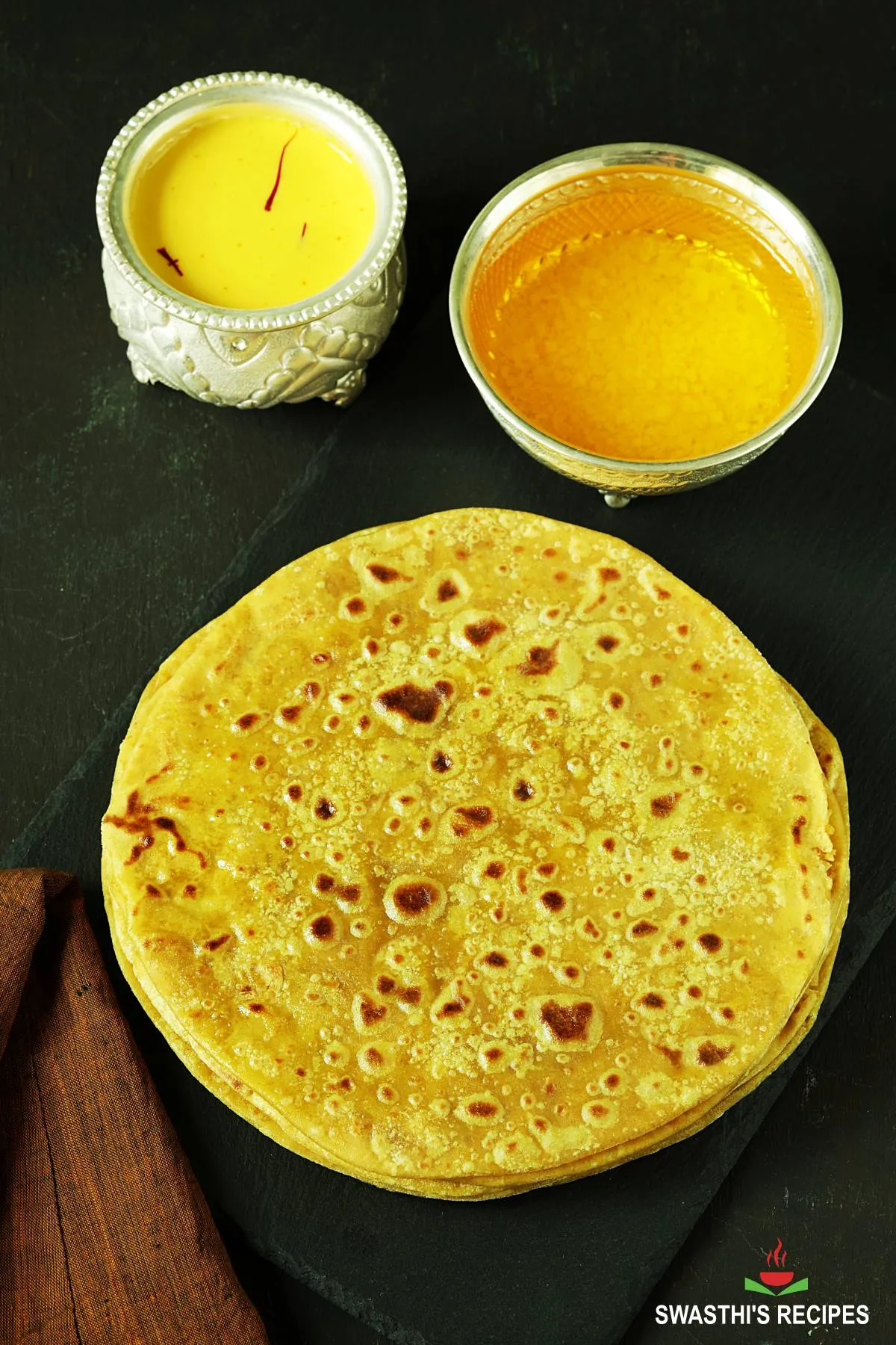 puran poli also known as bobbatlu made with lentils, jaggery and flour