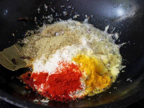 addition of ground spices for shahi paneer