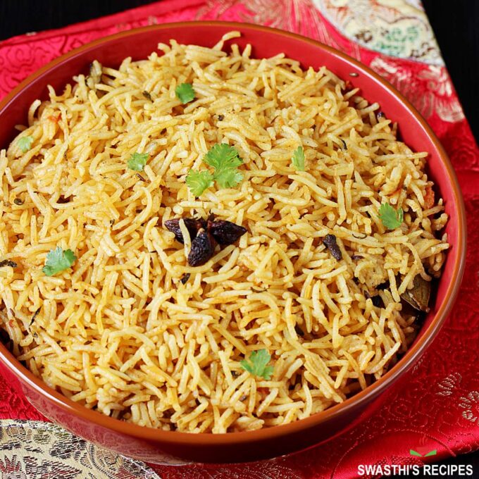 Biryani Rice Recipe | Kuska Rice - Swasthi's Recipes