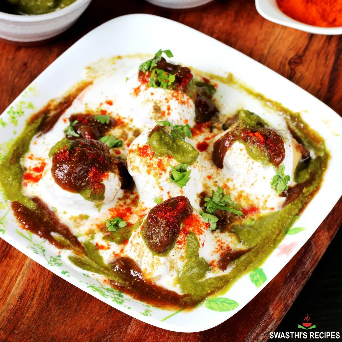 Dahi vada made with lentils yogurt chutney and spices