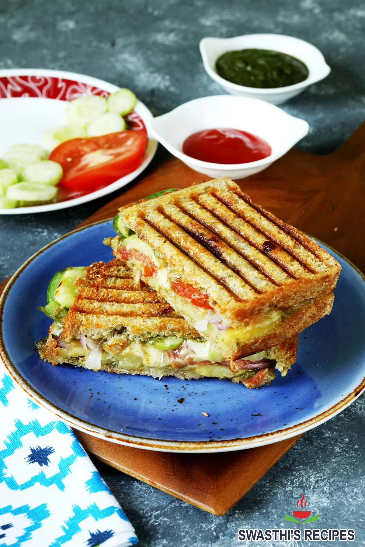 Veg Grilled Sandwich Recipe - Swasthi's Recipes
