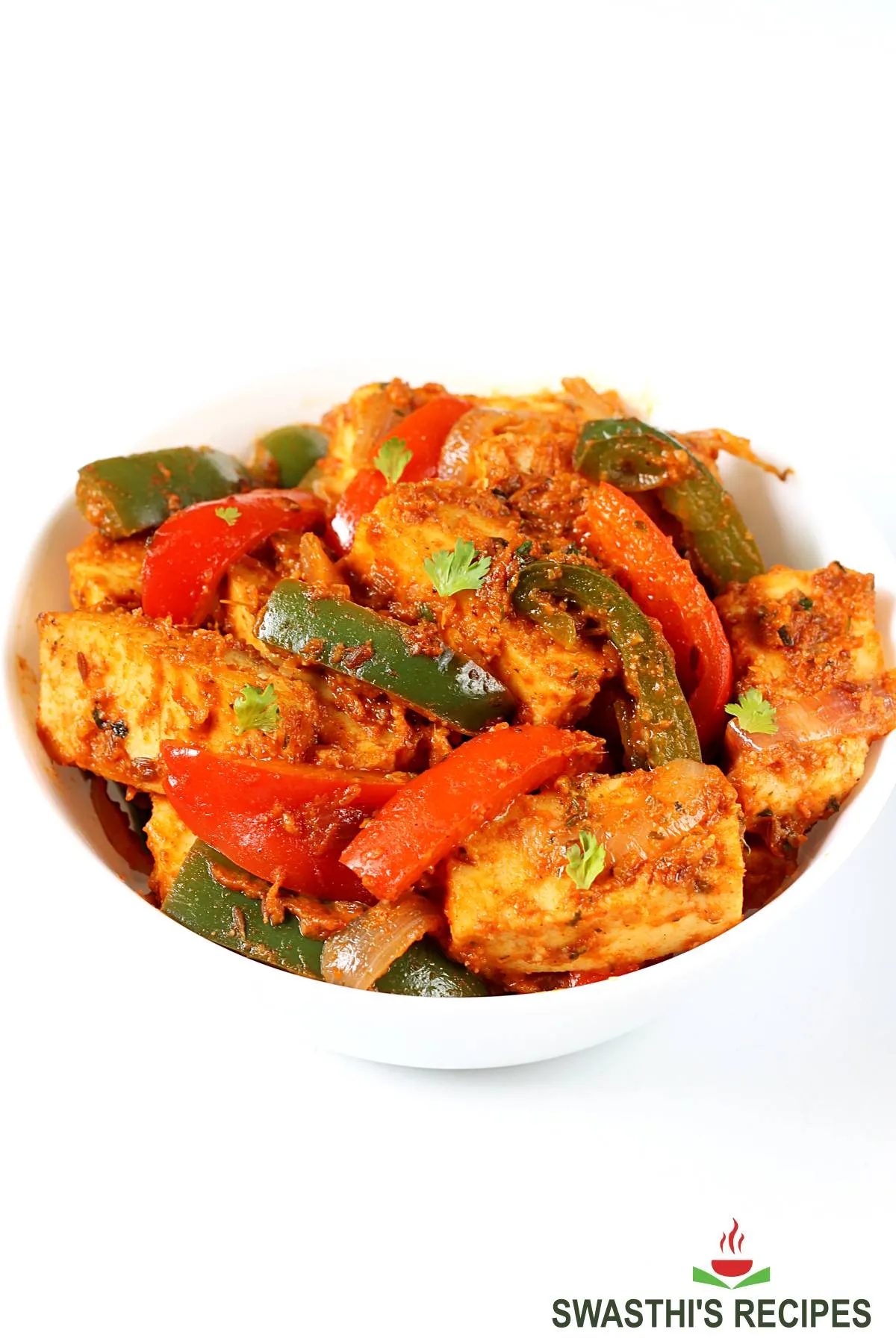 Paneer Jalfrezi made with paneer, vegetables and spices