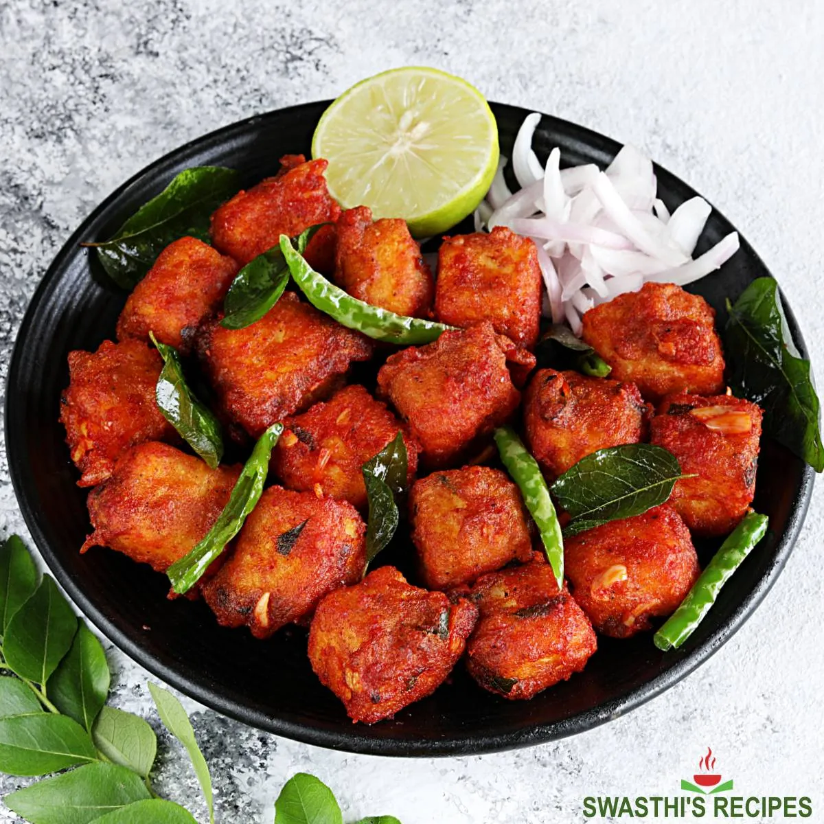 Paneer 65 fry recipe made with paneer, flour and spices