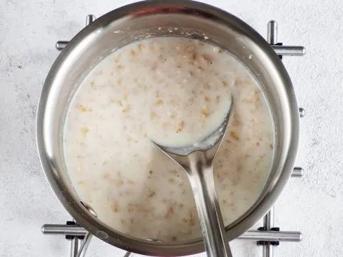 prepared oats with milk in a bowl