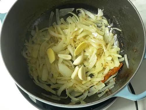 sauteed onions in a pan