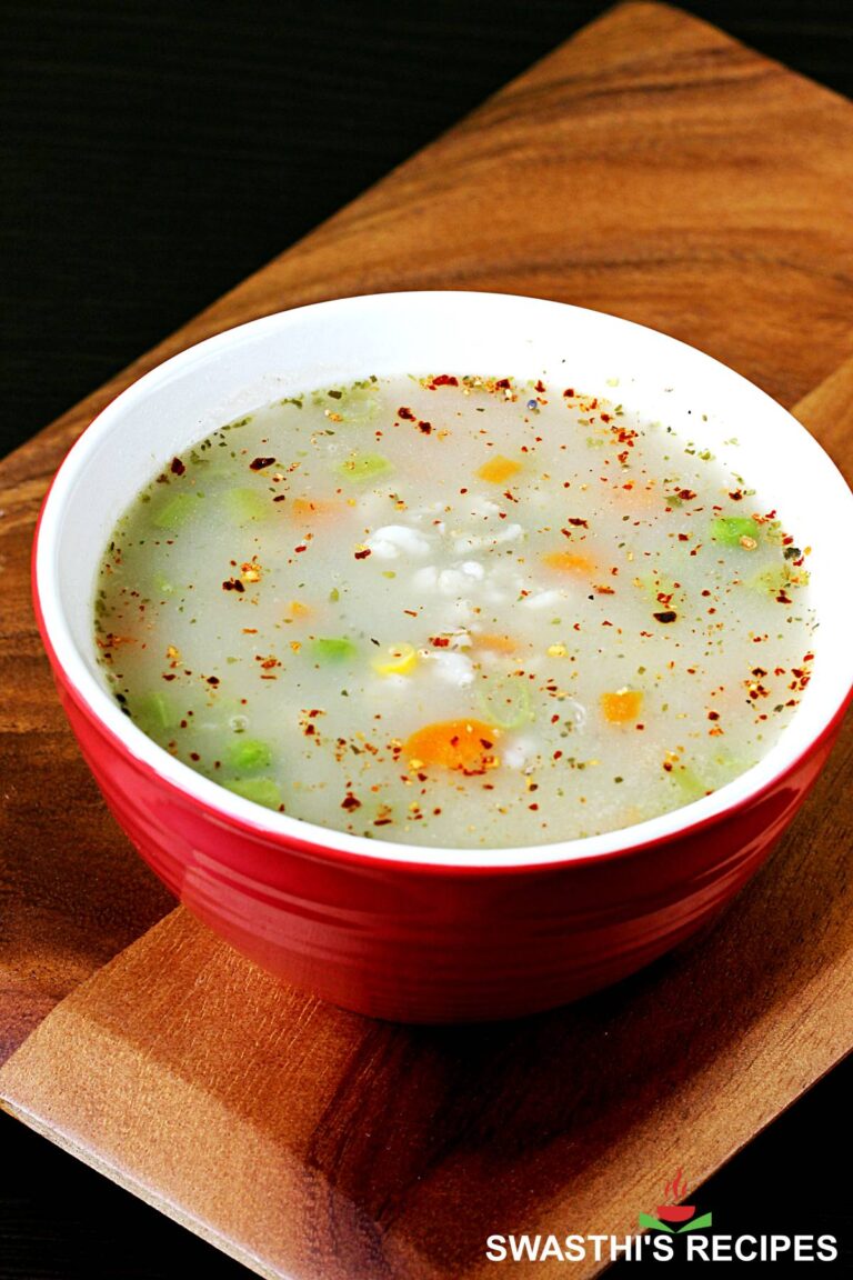 Oatmeal Soup served in a red bowl