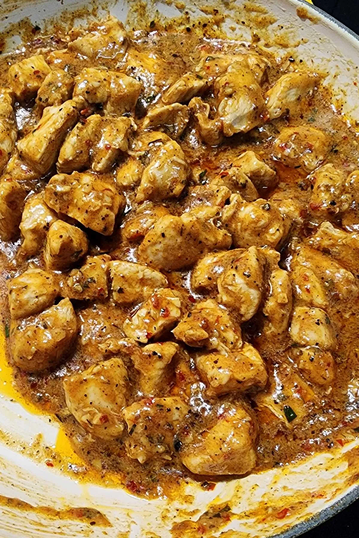 spicy garlic chicken in a pan